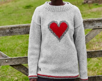Women's Heart Sweater Red Heart Jumper Love Heart Pullover