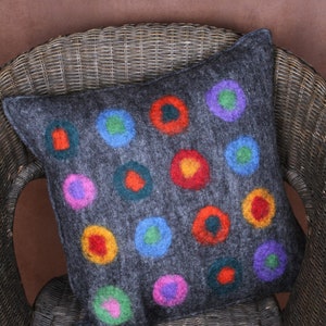 Kandinksy Hand felted Cushion, 100% hand felted wool, Abstract, hand felted, fair trade, zip fastening, Includes Cushion Pad