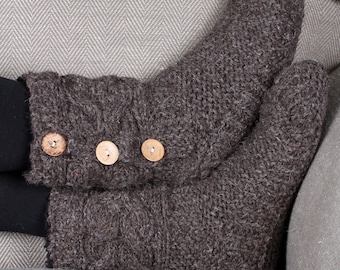 Womens Knitted Sofa Socks - Lined Socks - Warm Slipper Socks - Cable Knit Sofa Socks - Aran Knit Slippers - Sustainable Clothing - Pachamama