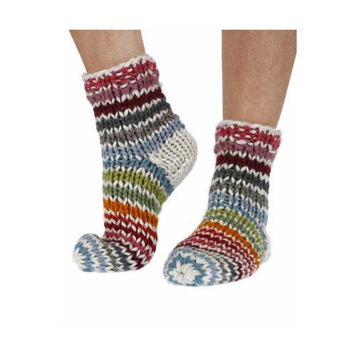 Hand Knitted Fair Isle Lined Sofa Socks 100% Wool Slipper - Etsy UK