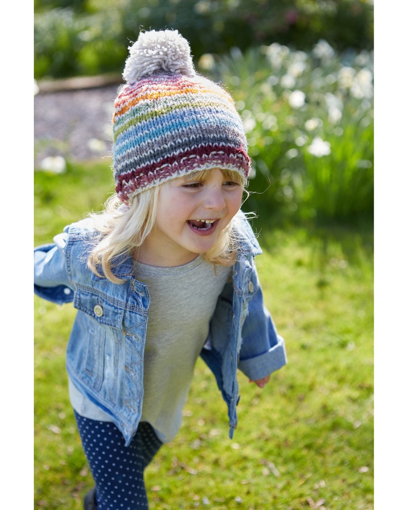 Kid's Rainbow Wool Bobble Beanie Hat Children's Multicoloured Mittens 100% Wool Headband Fleece Lined Fair Trade Pachamama image 8