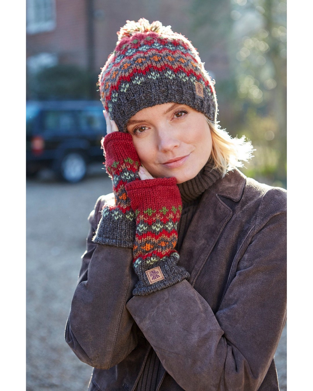 Winter Hat Fingerless Gloves Headband Ethical Clothing Bobble Beanie
