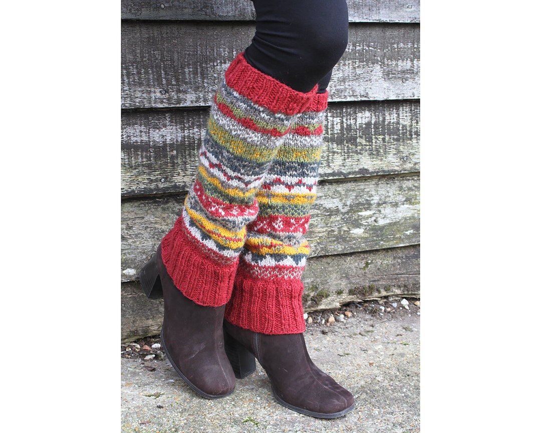 Women's Knitted Wool Legwarmers - Fair Isle Legwarmers
