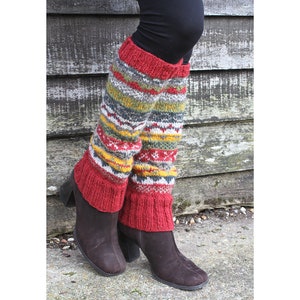 Women&#39;s Knitted Wool Legwarmers - Fair Isle Legwarmers - Knitted Legwarmers - 100% Wool - Handmade - Unlined - Pachamama