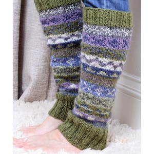 Women's Knitted Wool Legwarmers Fair Isle Legwarmers Knitted Legwarmers 100% Wool Handmade Unlined Pachamama Olive Regular