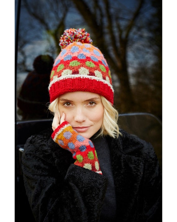 Bonnet d'hiver enfant doublé, revers à maille avec pompon