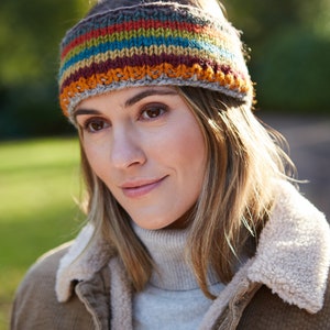 Knitted Striped Beanie Hat Unisex Fingerless Gloves Headband 100% Wool Fleece Lined Fair Trade Ethical Gifting Pachamama Headband