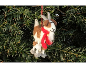 Hand Felted Billy Goat Christmas Decoration, 100% Wool, Hanging Tree Ornament, Fair Trade, Cute Animal Design, Alternative Xmas, Quirky Fun