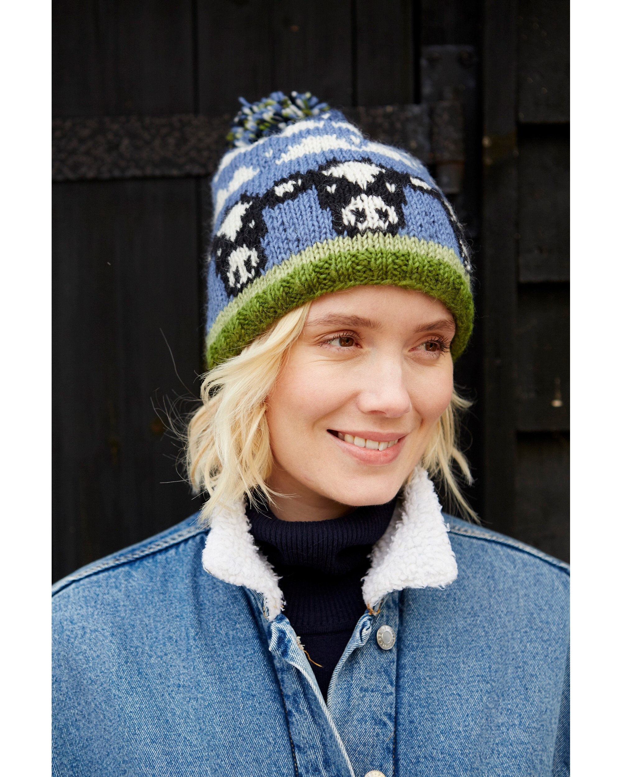 Hand Knit Dairy Cow Bobble Beanie 