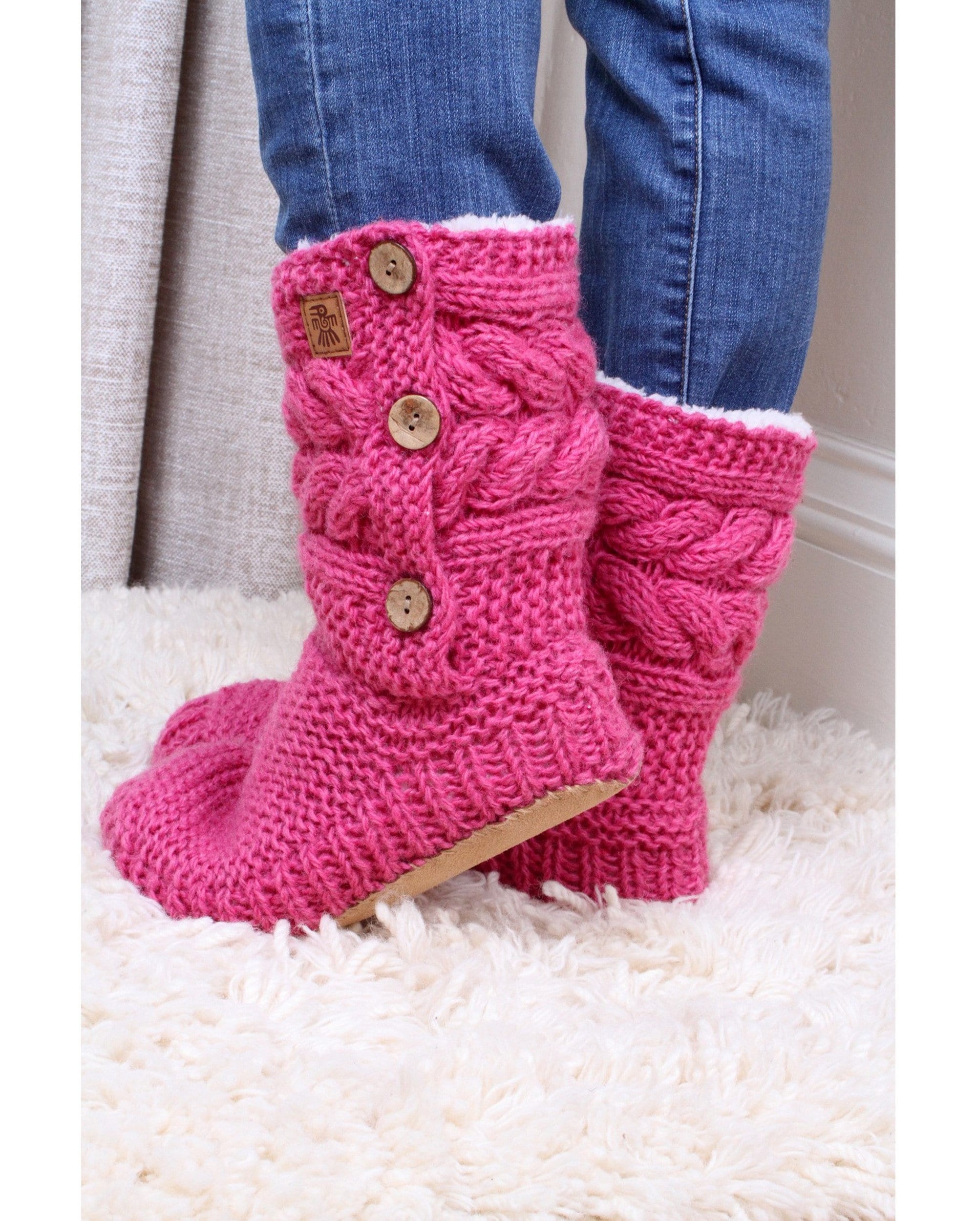 Hand Knitted Lined Slipper Socks With Suede Sole Cable Knit - Etsy