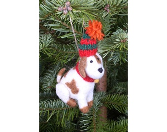 Écusson feutré à la main la décoration de Noël du chiot, 100 % laine, décoration d'arbre à suspendre pour chien, commerce équitable, motif animal mignon