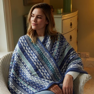 Women's Fair Isle Knit Wrap Spring Knitted Wrap Poncho Wrap 100% Wool Festival Clothing Handmade Fair Trade Pachamama image 10