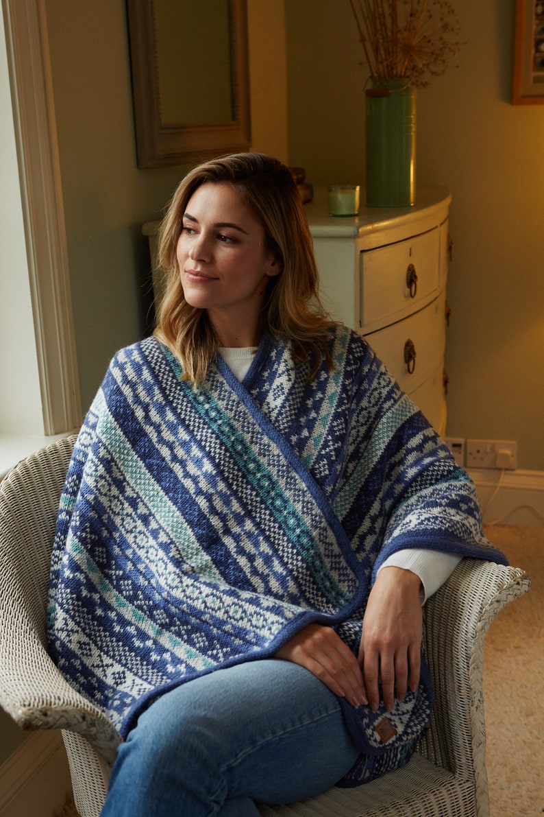 Women's Fair Isle Knit Wrap Spring Knitted Wrap Poncho Wrap 100% Wool Festival Clothing Handmade Fair Trade Pachamama image 10