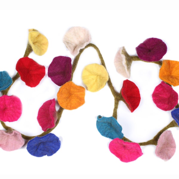 Fair Trade Hand Felted Flower Garlands - Colourful Flower Strings. Hand Made Flower Decorations, Home Decorations. Felt Floral Decoration