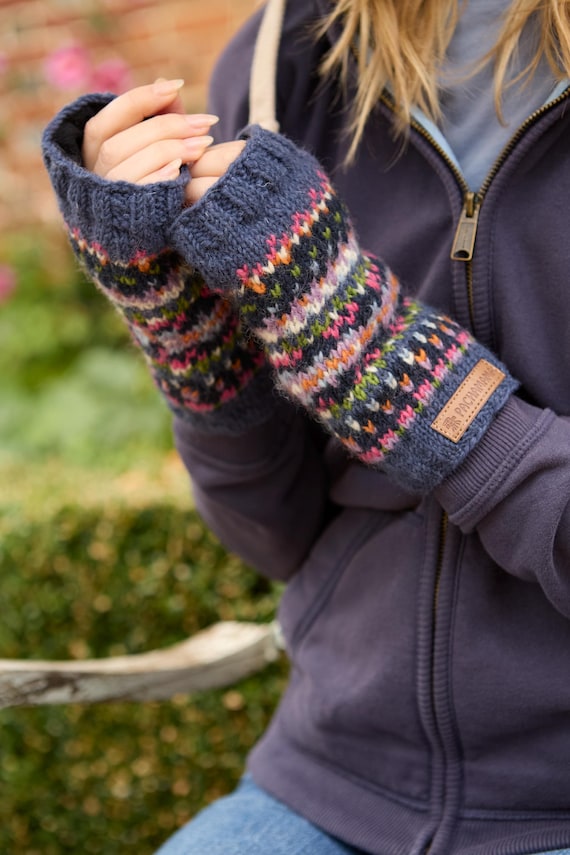 Women's Fair Isle Handwarmers Hand Knitted Gloves Cosy