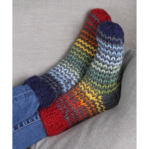 Women&#39;s Knitted Striped Sofa Socks - 100% Wool - Odd Socks - Rainbow Socks - Odd Socks - Chunky Knit Socks - Quirky Socks - Pachamama