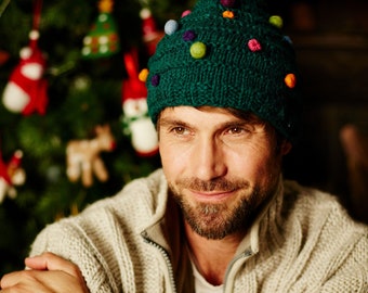 Chapeau d'arbre de Noël tricoté à la main - Bonnet d'arbre de Noël - Remplissage de bas - Chapeau de Noël - Cadeau festif - Chapeau de Noël fantaisie - Pachamama
