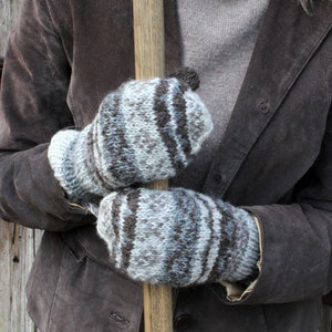 Women's Knitted Mittens Fleece Lined Mittens Fair Isle Gloves 100% Wool Fairisle Mitts Warm Woolly Gloves Handmade Pachamama Natural