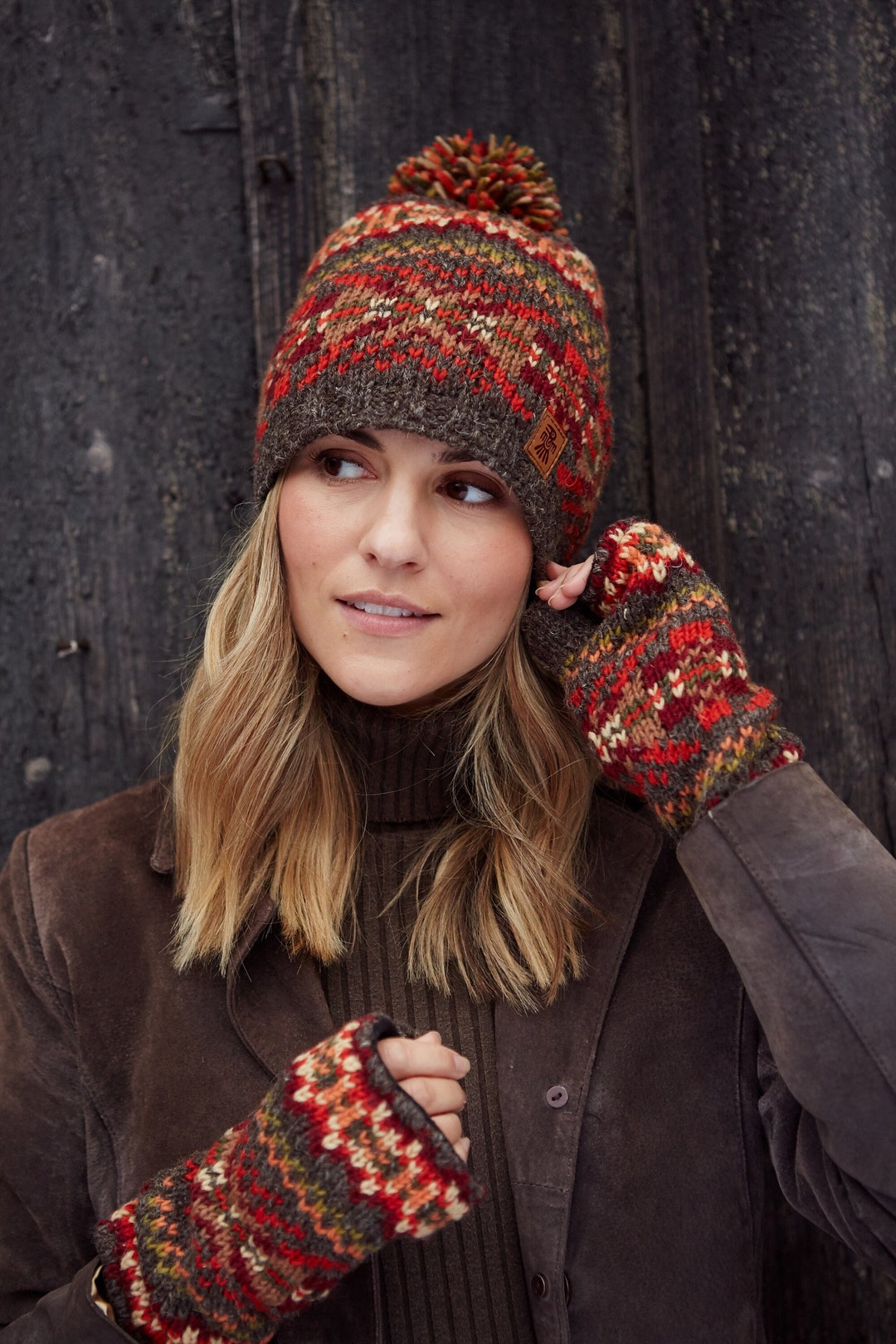 Nordic Style Pom Hat Nordic Pattern Beanie Hat - Fair Isle Knit