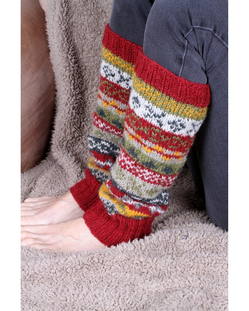 Women's Knitted Wool Legwarmers Fair Isle Legwarmers Knitted Legwarmers 100% Wool Handmade Unlined Pachamama image 9