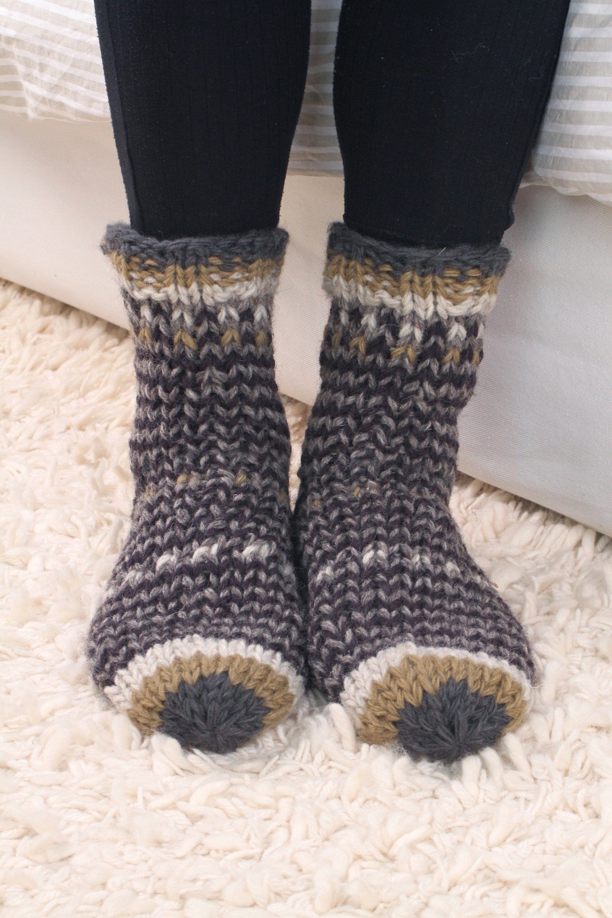 Slipper Socks, Knit Chunky Slipper Socks, Cable Knit Slipper