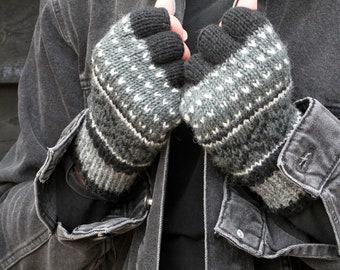 Men's Fair Isle Gloves - 100% Wool - Ethical Clothing - Fair Trade - Charcoal Red - Handwarmers - Pachamama