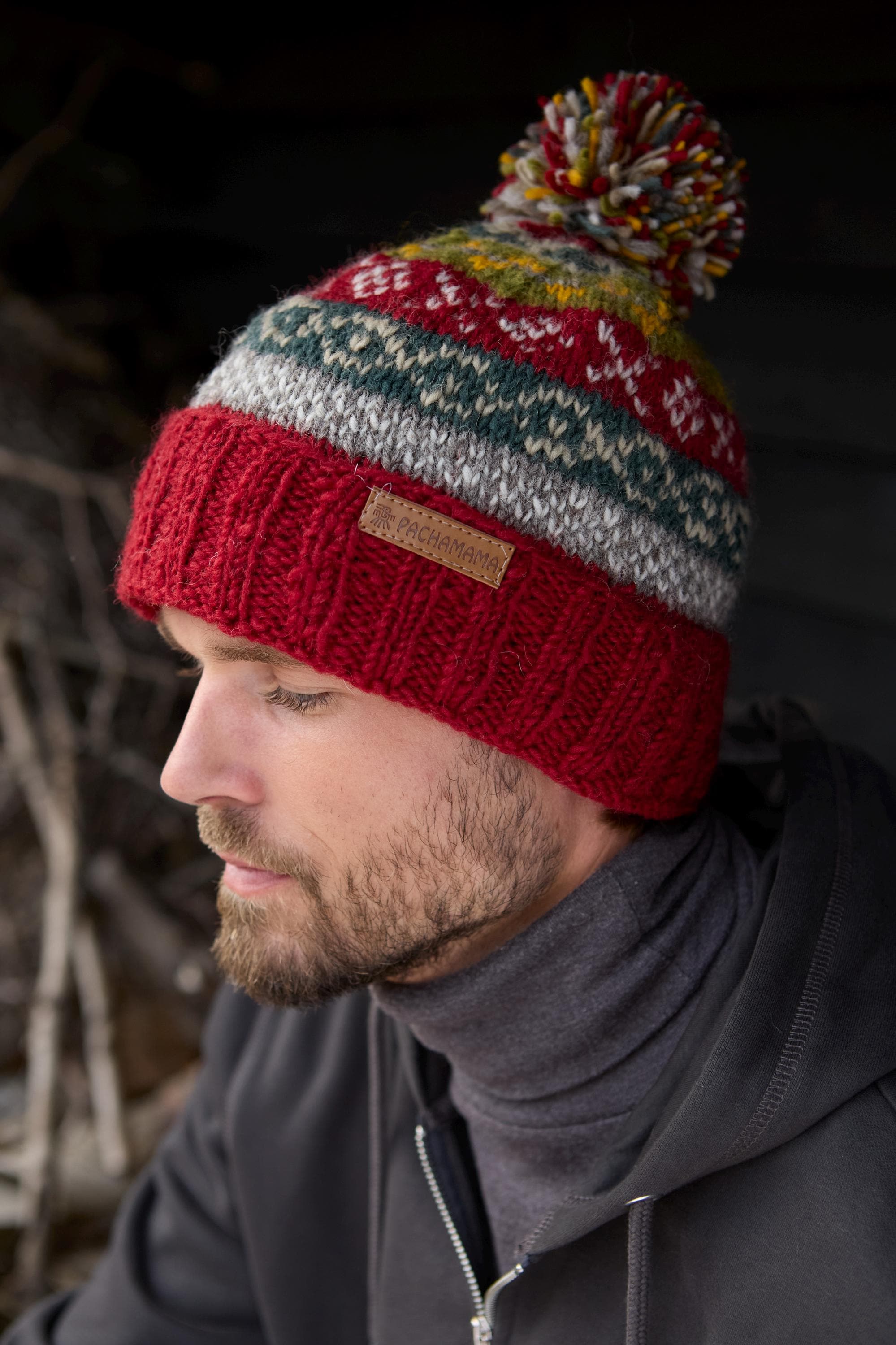 Pachamama Bonnet En Laine Tricoté à La Main Avec Fleur Taille