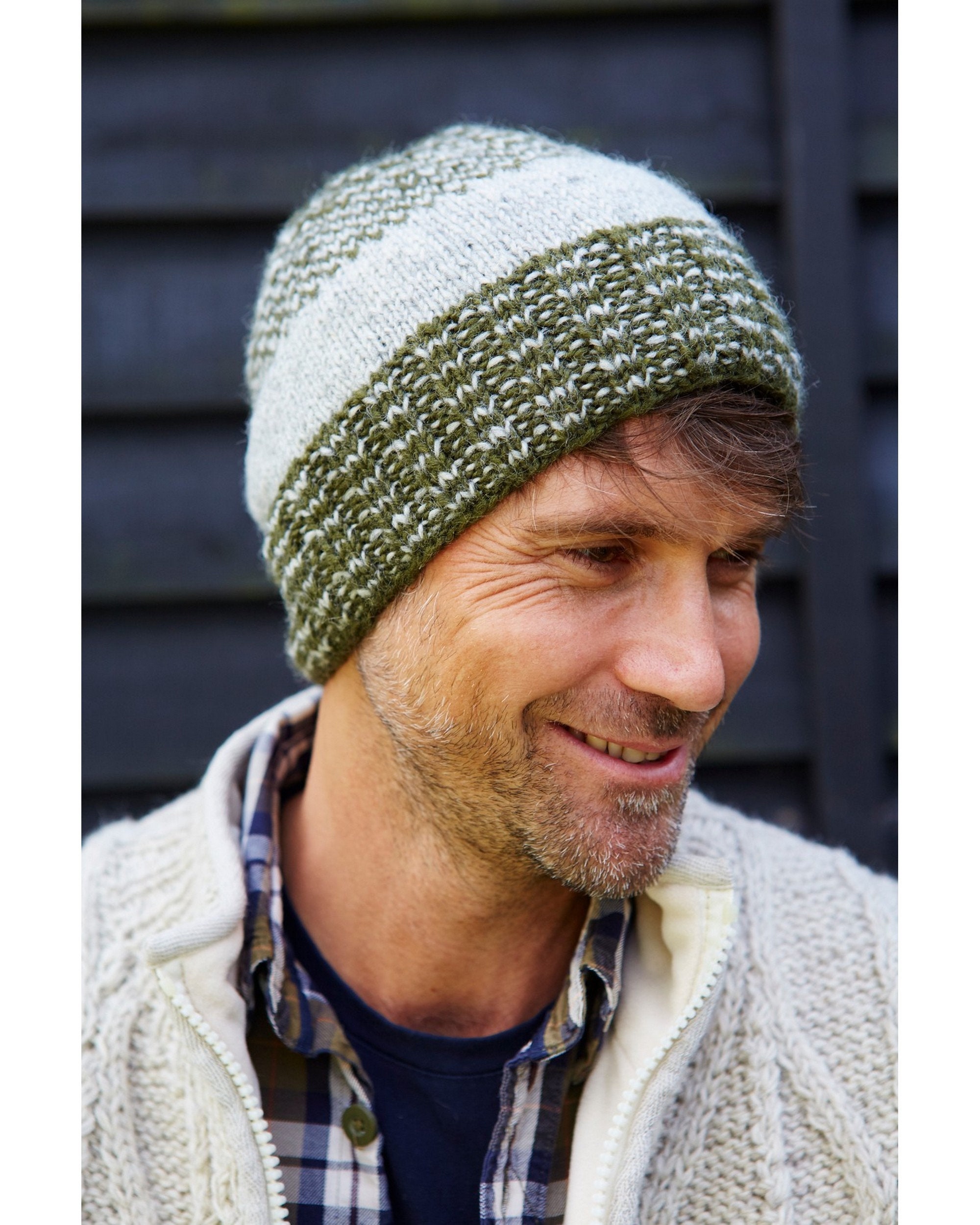 Men's Hand Knitted Beanie 100 Wool Subtle Stripe Rib Etsy