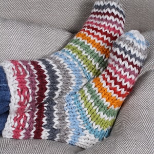 Women&#39;s Knitted Rainbow Sofa Socks - Bed Socks - Cosy Knit Socks - Knitted Socks - Stripy Socks - Knitted Loungewear - 100% Wool - Pachamama