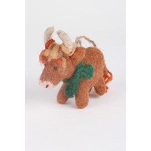 Hand Felted Highland Cow Christmas Decoration, 100% Wool, Bonnie Baby Coo Hanging Tree Ornament, Fair Trade, Cute Animal Design