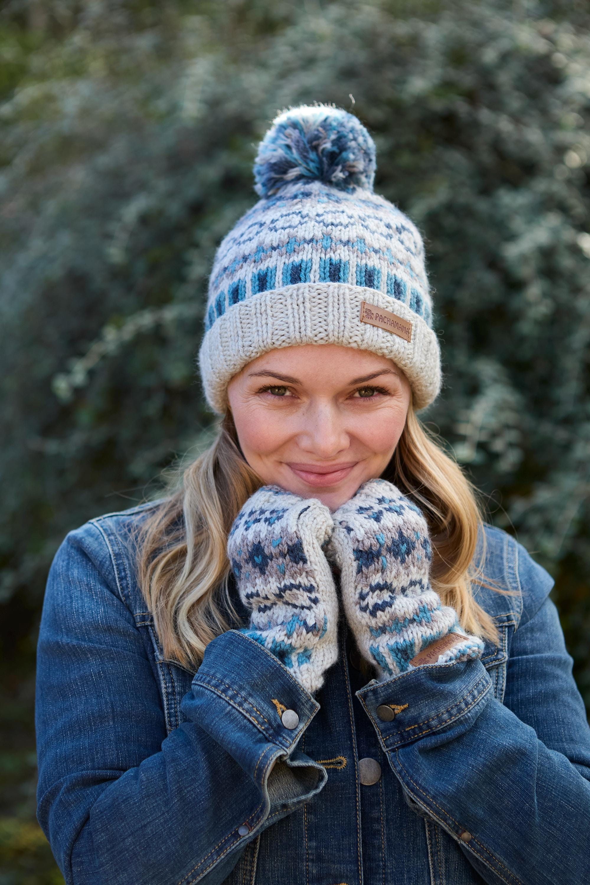 Merino Fair Isle Pom Pom Beanie - Knitted Bobble Hat 