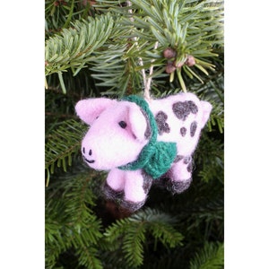 Hand Felted Gloucester Pig Christmas Decoration, 100% Wool, Piggy Hanging Tree Ornament, Fair Trade, Cute Animal Design