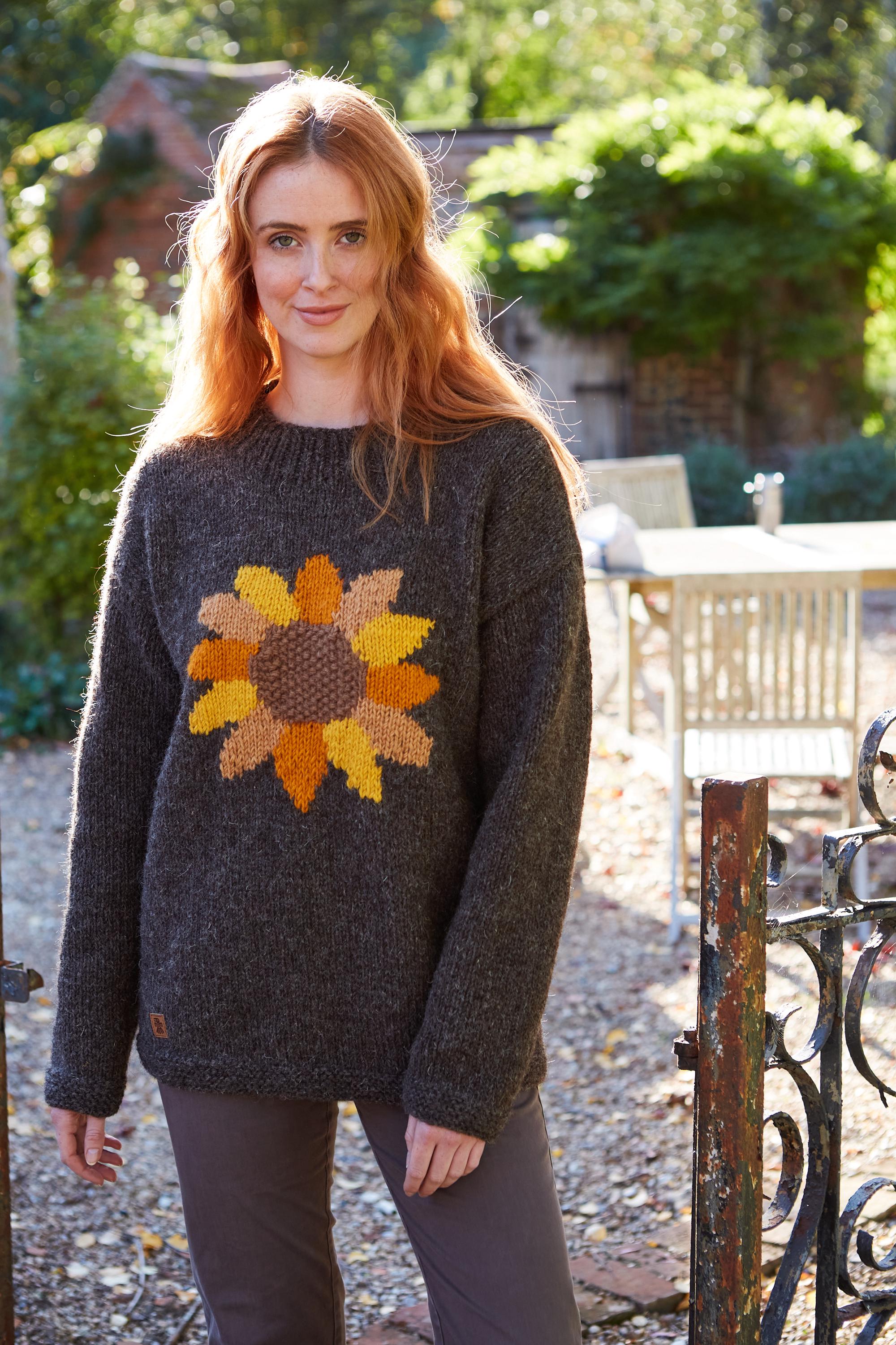 Buy Sunflower Knitted Sweater - Floral Jumper - Autumn Pullover