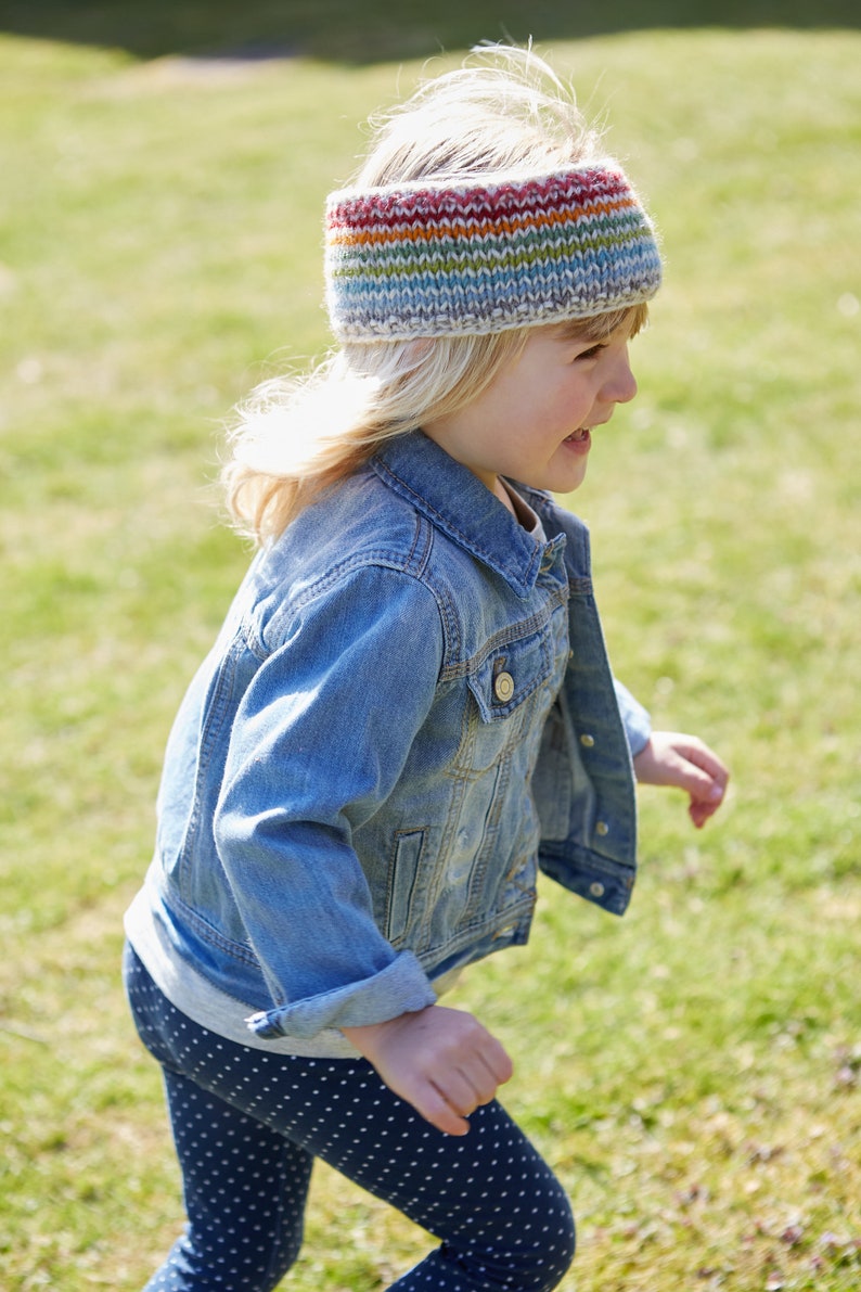 Kid's Rainbow Wool Bobble Beanie Hat Children's Multicoloured Mittens 100% Wool Headband Fleece Lined Fair Trade Pachamama image 6