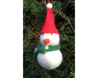 Hand Felted Snowman Christmas Decoration, 100% Wool, Hanging Tree Ornament, Fair Trade, Cute Festive Design