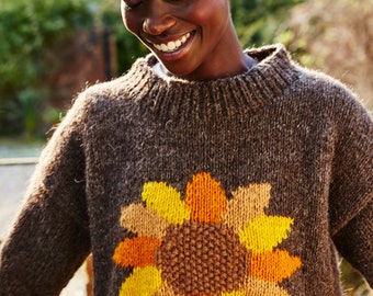 Sunflower Knitted Sweater - Floral Jumper - Autumn Pullover