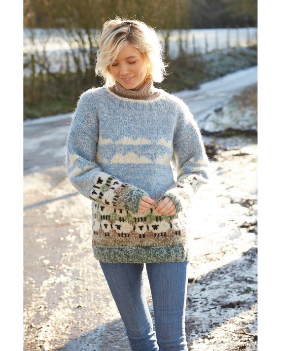 Women s Cosy Sheep Hand Knitted Jumper Wool Mohair Blend Ethical