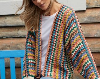 Cardigan in cotone all'uncinetto - Cardi colorati luminosi - Cardigan all'uncinetto a mano - 100% cotone - Abbigliamento sostenibile - Moda lenta - Pachamama