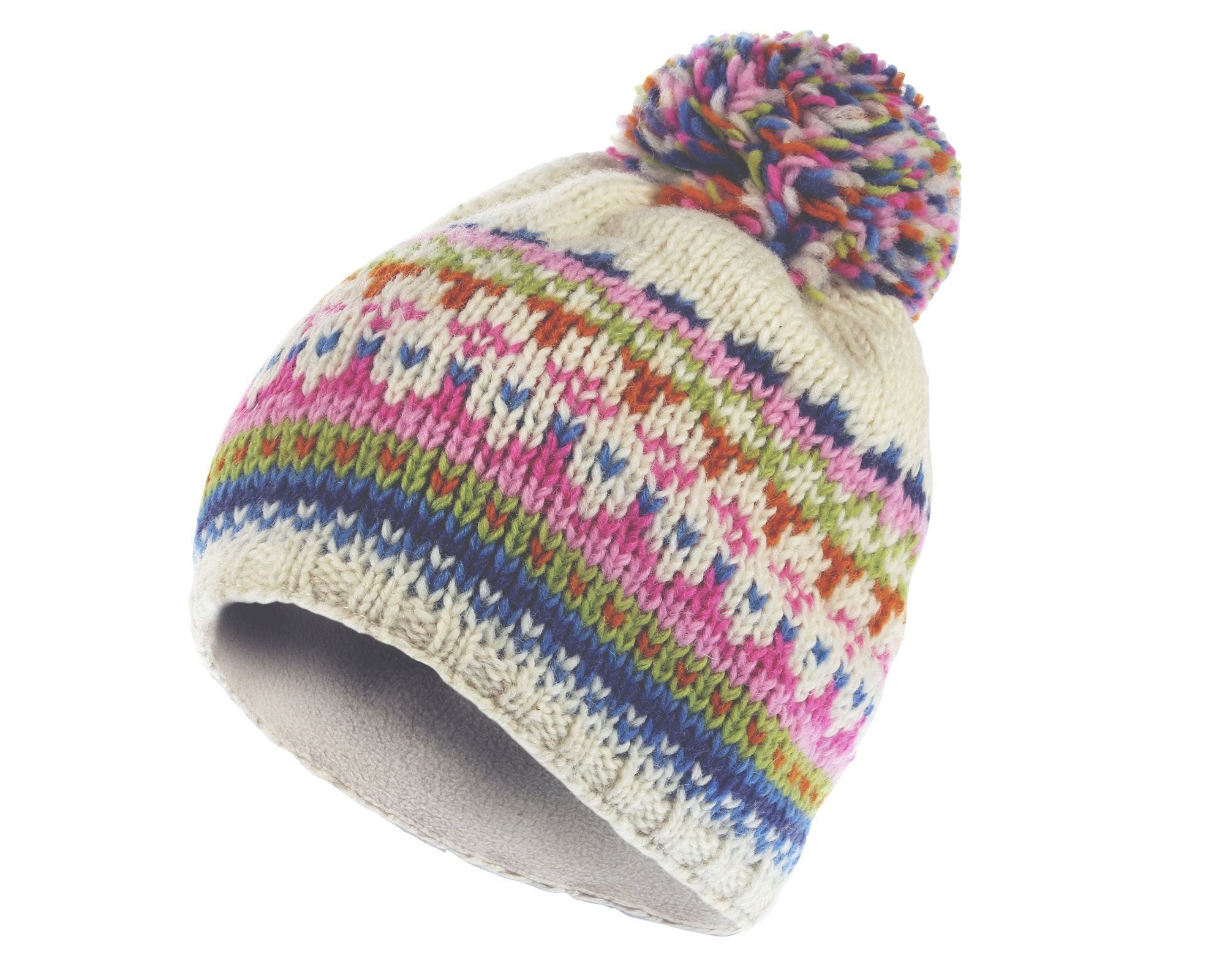 Women's Cream Bobble Hat Cream Wrist Warmers Handmade Etsy UK