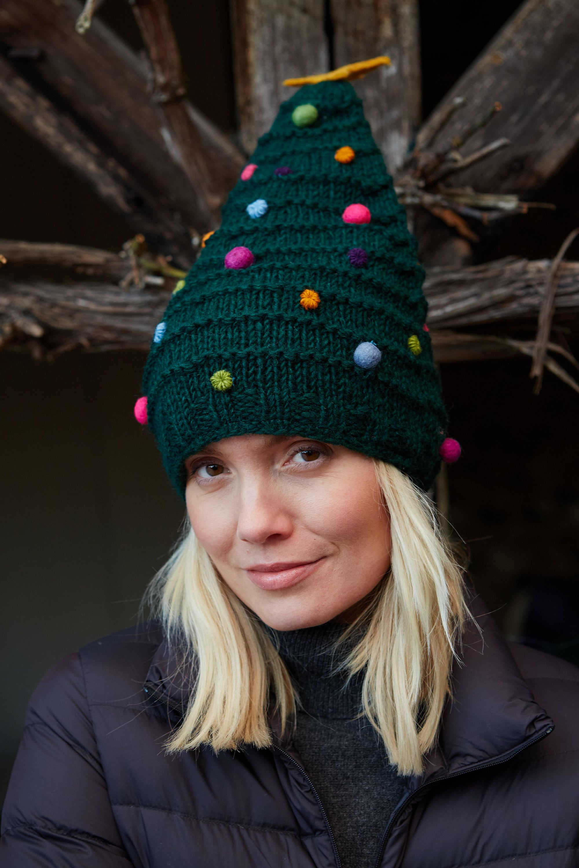 Christmas Tree Beanie Multicolor Trendy Christmas Tree Beanie Holiday Tree Hat KNITTING PATTERN Christmas Tree Beanie With Crochet Star  main image 3