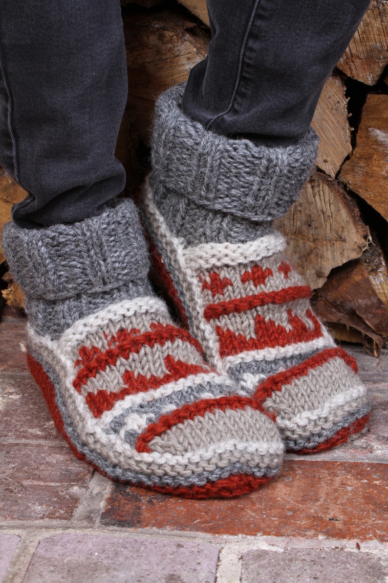 Handgestrickte Fair-Isle-gefütterte Sofasocken 100 % Wolle Slipper-Socken ethische Kleidung grob gestrickt Fair Trade Pachamama Bild 3