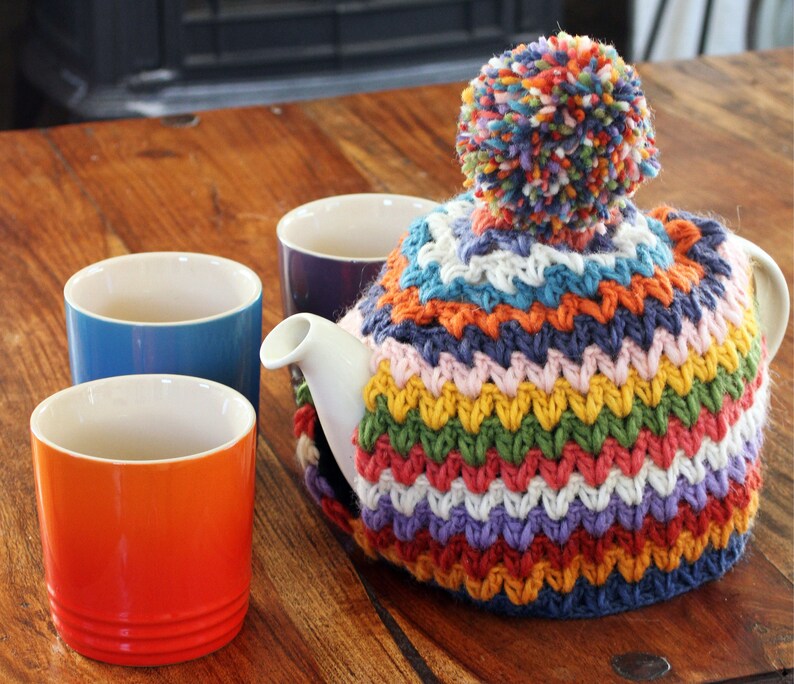 Yucatan Tea Cosy Handknit 100% wool designed by Pachamama Tea Cosy