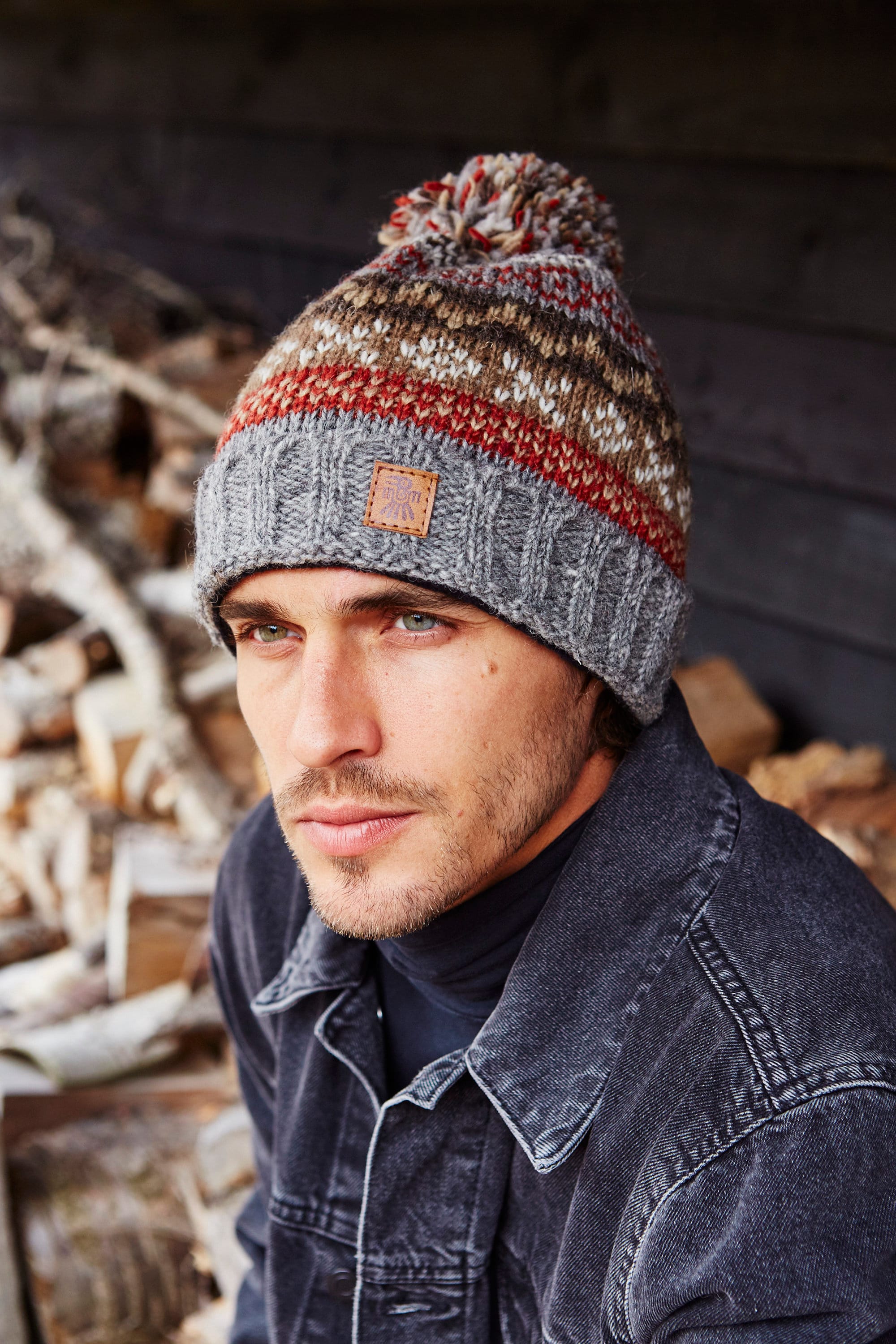 Pachamama Hand Knitted Wool Beanie Fair Isle Fleece Lined Pom Pom Winter Hat Pachamama Christmas Wool Beanie Hats | Warm Everyday Hats  main image 3