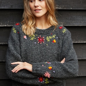 Women's Knitted Floral Jumper Bright Flower Embroidered Sweater Pull Over Embroidery Sustainable Clothing Fairly Traded Pachamama image 3