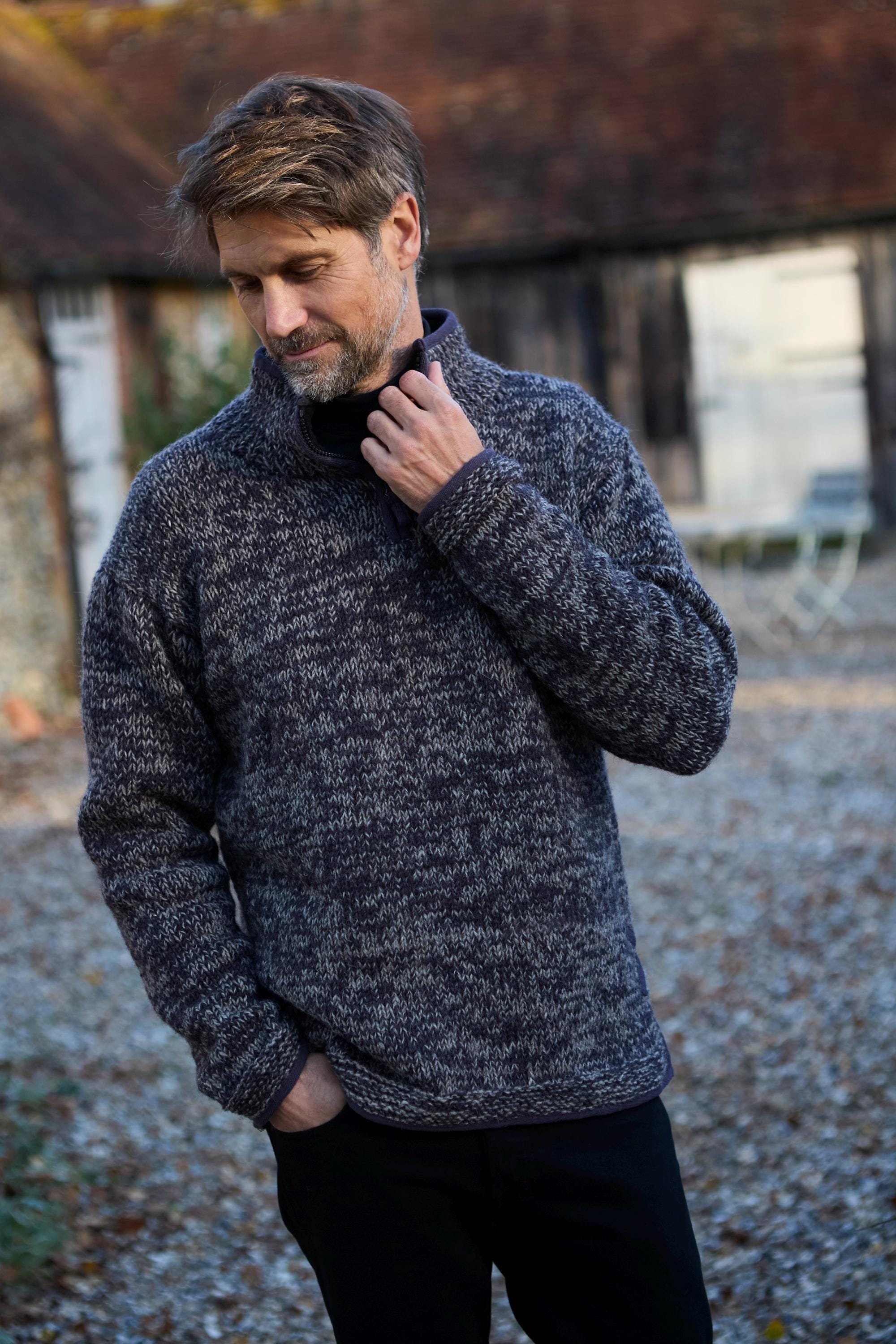 Buy Men's Half Zip Salt & Pepper Charcoal Sweater: 100% Wool