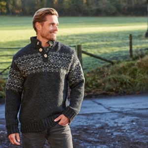 Mens Black Fair Isle Sweater - Mens Knit Sweater - Knitted Jumper- Mens Knit Pullover - Fair Isle Knitwear - Mens Jumper - Pachamama