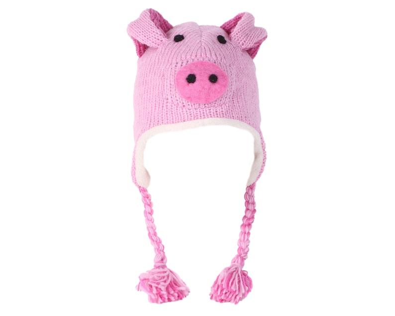 Fleece Lining Children/'s piggy Hat Kids Handmade pig pig faux Fur Earmuffs pig hat piggy Earmuffs piggy Mittens Fair Trade Pachamama