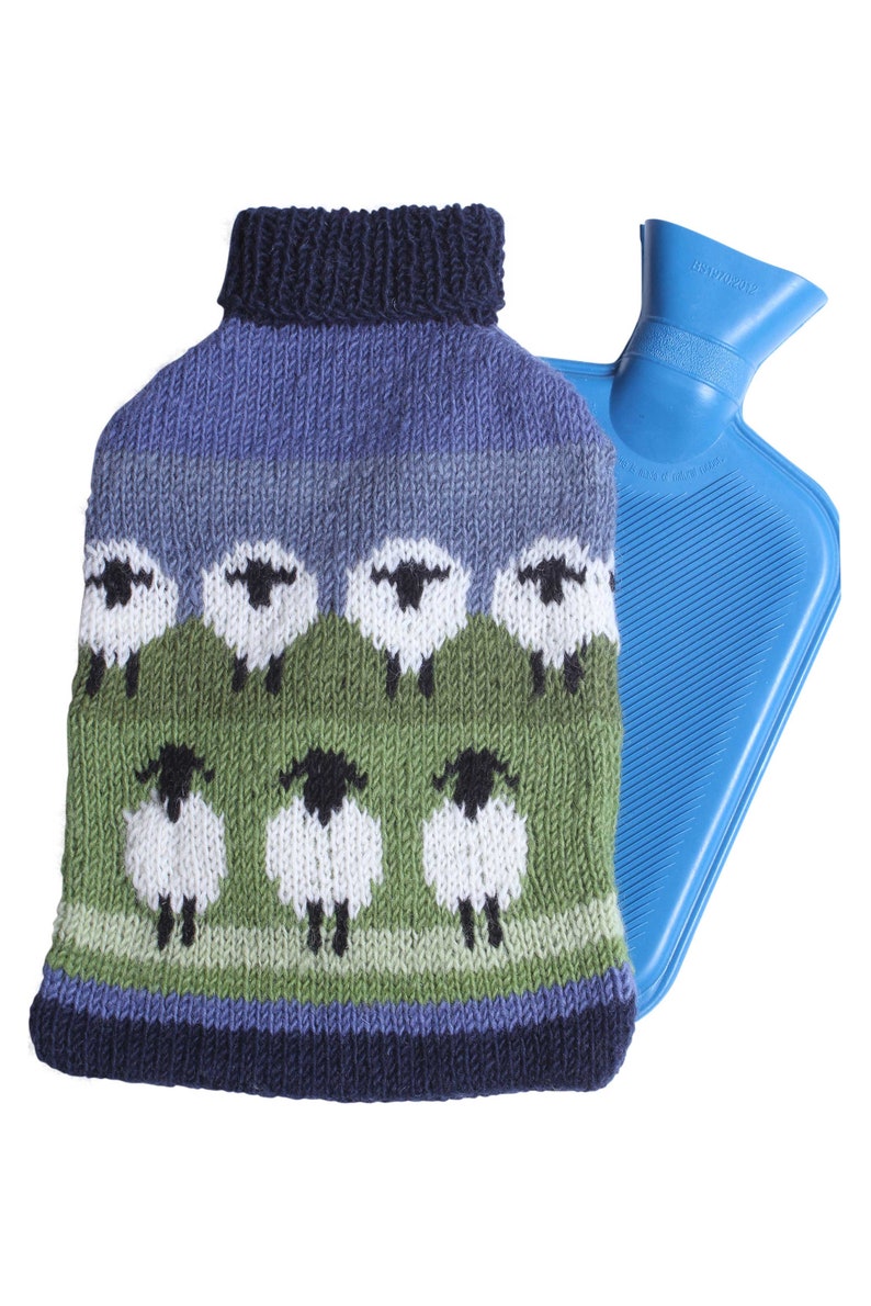 Flock of Sheep Hot Water Bottle Cover 100% Wool 2 litre Hot Water Bottle Woolly Sheep Farmyard Animals Pachamama image 2