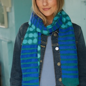 Women's Hand Felted Scarf Spots and Stripes Soft Scarf for Spring and Summer Merino Wool & Chiffon Pachamama image 2