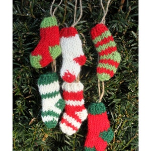 Hand Knitted Miniature Stockings 6 Pack Christmas Decoration, 100% Wool Hanging Tree Ornament, Fair Trade Assorted Colours, Xmas Quirky Fun image 2